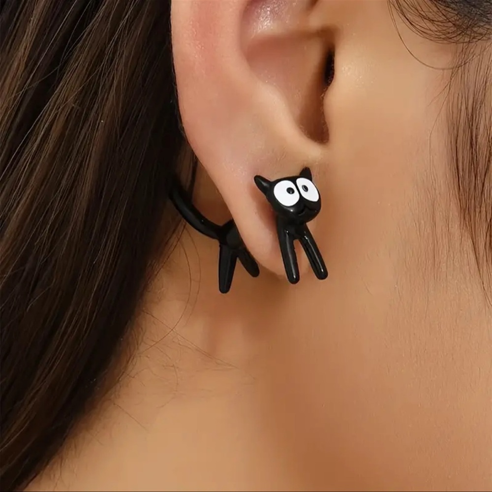 Cat Earrings, NIP, Black & White, Fun
